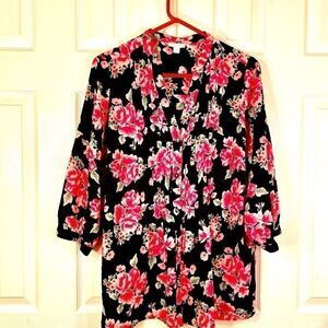 BLACK w PINK ROSES BLOUSE by CHARTER CLUB WOMAN 0X